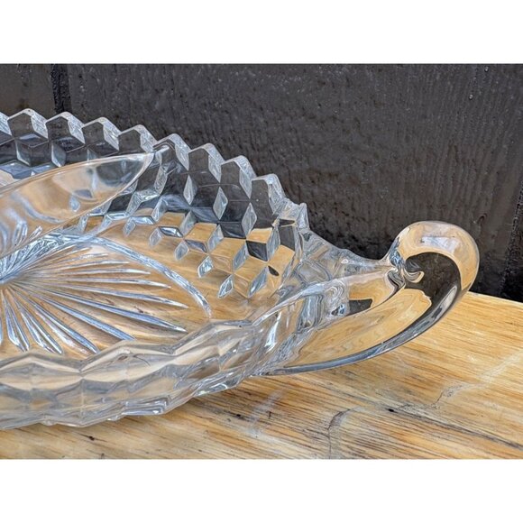 Vintage Fostoria Clear Glass 12" Divided Relish Dish Handles & Diamond Pattern - Picture 4 of 7